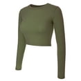 thumbnail image 3 of Made by Olivia Women's Solid Long Sleeve Round Neck Crop T Shirt Top, 3 of 4