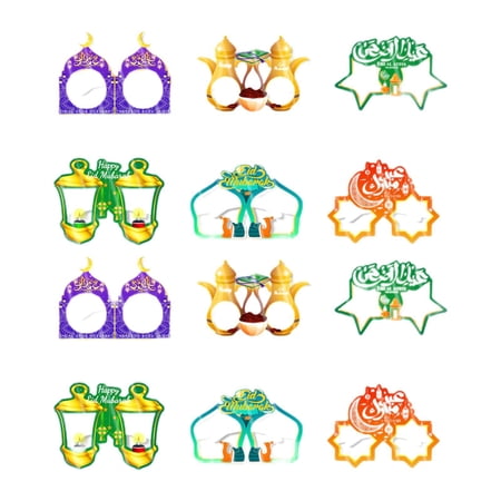 yotijay 12 Pieces Ramadan Mubarak Decoration Novelty Paper Glasses for Party Friends B