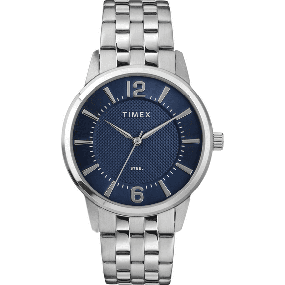 Timex Men's Steel 3-Hand 40mm Watch – Blue Dial with Stainless Steel Bracelet