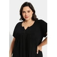 thumbnail image 3 of TIYOMI Plus Size Women's Tunic Tops Black Short Sleeve Blouses 2X Buttons Up Henley Blouses Dressy Swing Flowy Shirts Pleated Babydoll Pullover Casual Spring Summer Tunics 2XL 18W 20W, 3 of 7