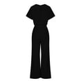 thumbnail image 5 of Summer 2024 women jumpsuit dressy Fall/Winter Solid Color Short Sleeved Crewneck Jumpsuit With Belt Jumpsuit, 5 of 6