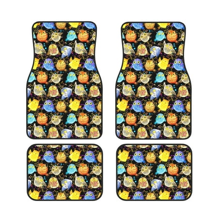 Jgfou Cartoon Bird Owl Print Car Foot Mat Set of 4 Pieces Neoprene Universal Floor Liner Car Accessories Dust-Proof Stain-resistantCar Interior Decorative mats Non-Slip Mats