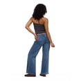 thumbnail image 5 of Forever 21 Women's No Waist Wide Leg Denim Pants, Stretch Cotton Blend Jeans, Mid Rise Casual Everyday Denim Style, Medium Acid Wash, Blue, 00-18, 5 of 6