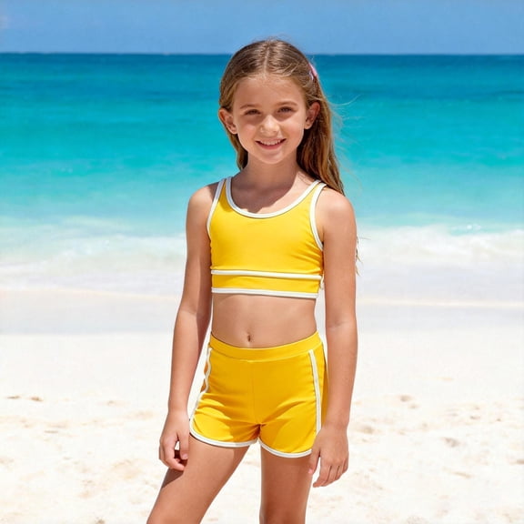 3 Piece Bathing Suit with Shorts Cove Up Sets Yellow Girl Bathing Suit 13-14 Years
