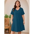 thumbnail image 6 of SHOWMALL Plus Size Short Sleeve Summer Dress for Women, Trendy Cross Strappy Neckline Dress with Pockets, Indigo Blue 4X Lightweight Vacation Beach Dress, 6 of 8