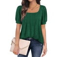 thumbnail image 2 of Women Summer Puff Short Sleeve T-Shirts Babydoll Tops Square Neck Pleated Flowy Trendy Tunic Casual Tops for Leggings, 2 of 4