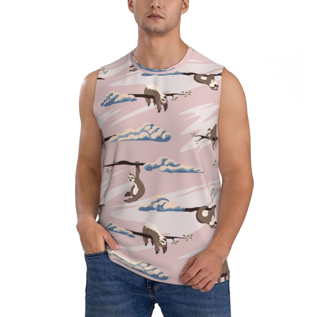 Balery Cloud Sloth Camisetas sin mangas para hombre, absorbe la humedad y protege contra el mal olor.-Large