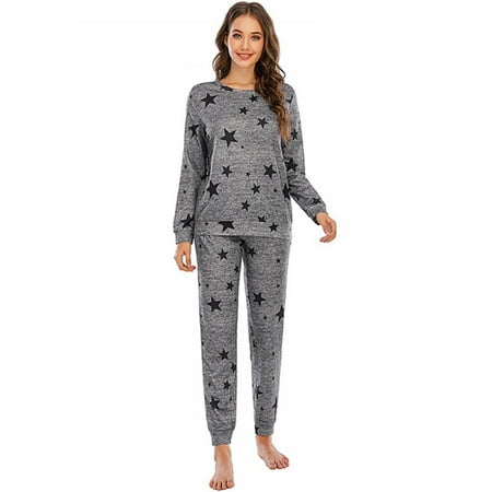 

Promotion Clearance! Women Stars Print Pajamas Set Home Service Long Sleeve Tops Long Pant Pajama Suit Sleepwear