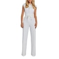 thumbnail image 2 of Wuxian Women Jumpsuit Outfits Solid Color Sleeveless Fashionable Dressy Casual One Piece High Waist Wide Leg Summer Breathable Jumpers Vacation Overalls Romper,White,XXL, 2 of 5