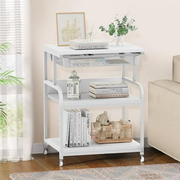 EasyCom 23.6''x18.9'' Extra Large Printer Stand with Drawer, 5-Adjustable Heights 3 Tier Table with Wheels, Rolling Printer Cart with Storage for Printer Scanner Fax Home Office Use