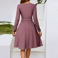 thumbnail image 3 of Xyxonk Work Dresses for Women 2025 Trendy Long Sleeve Teacher Dress Winter Tie Waist a Line Dress Business V Neck Floral Print Dresses Dark Purple XL, 3 of 4
