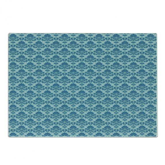 Damask Cutting Board, Blue Colored Pattern with Western Style Tile Revival Flourish Baroque Influences, Decorative Tempered Glass Cutting and Serving Board, Small Size, Blue Seafoam, by Ambesonne