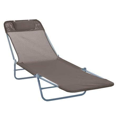 Folding Chaise Lounge Chair, Pool Sun Tanning Chair, Outdoor Lounge Chair with 5-Position Reclining Back, Breathable Mesh Seat, Headrest for Beach, Yard, Patio, Brown