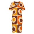 thumbnail image 4 of Vestido holgado con bolsillos, estilo retro vintage de los años 70, estampado geométrico en naranja, marrón y amarillo, ropa de playa, 4 of 7