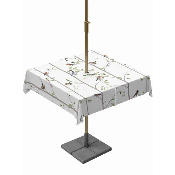 Outdoor Tablecloth with Umbrella Hole and Zipper, Sparrow Square Table Cloth 60x60 Inch Waterproof Tablecloth, Spring Birds on The Branches Vintage Country Picnic Table Cover for Patio Camping