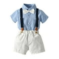 thumbnail image 2 of Odeerbi Toddler Two-piece Set Boys Girls Summer Formal Suit Gentleman School Uniform Suit Bow Tie Plaid T-Shirt Suspender Shorts Outfits Baby Clothes Blue, 2 of 9