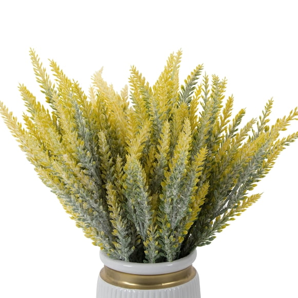 cn-Knight 12pcs Lavender Artificial Flowers,15 Inch Fake Lavender Plants,Realistic Faux Lavender Stems for Home Decor Centerpiece Wedding Bouquet,Yellow