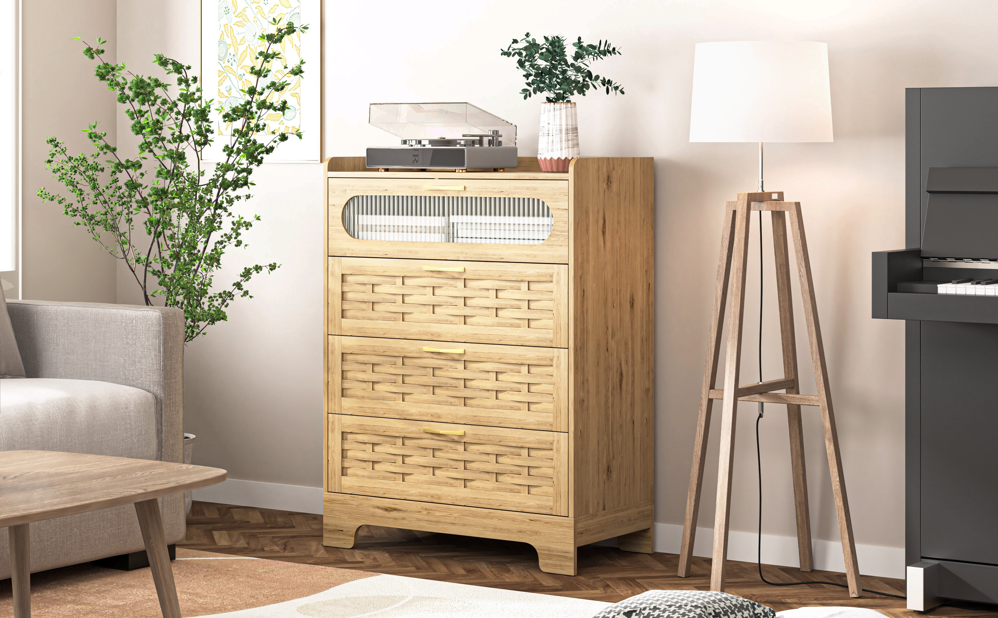 4-Drawer Dresser 31.5 Inch, Modern Chest of Drawers with Transparent Acrylic Doors, Storage Organizer for Bedroom and Entryway, Wood