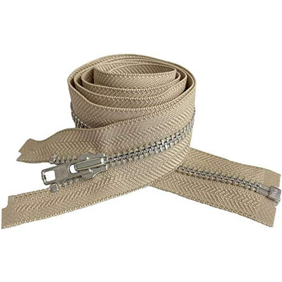 #7 Aluminum Medium Weight Beige Metal Separating YKK Jacket Zipper - Choose Length - Color Beige 573-1 Zipper Per Pack - Made in The United States