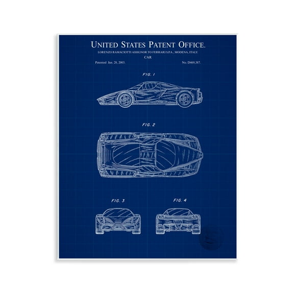 Stupell Industries Detailed Car Blueprint Transportation Painting Unframed Art Print Wall Art, 11 x 14