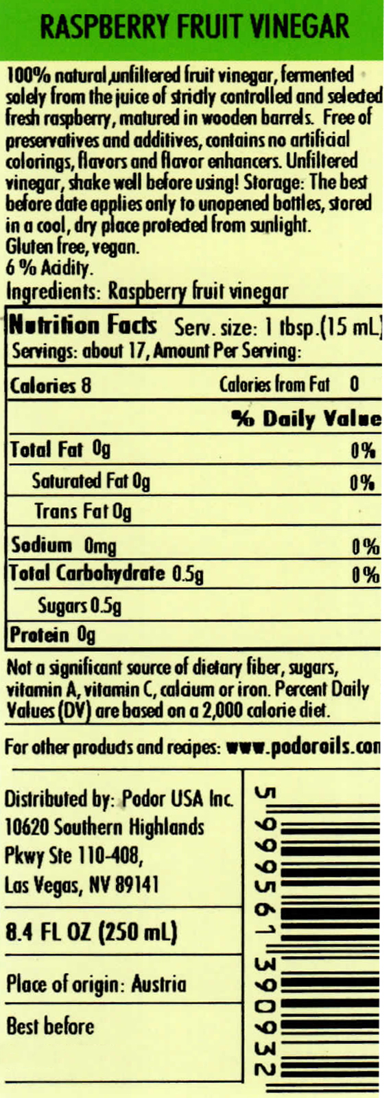 Buy PÖDÖR Premium Raspberry Vinegar 8.4 fl. Oz. 100 Natural, Aged