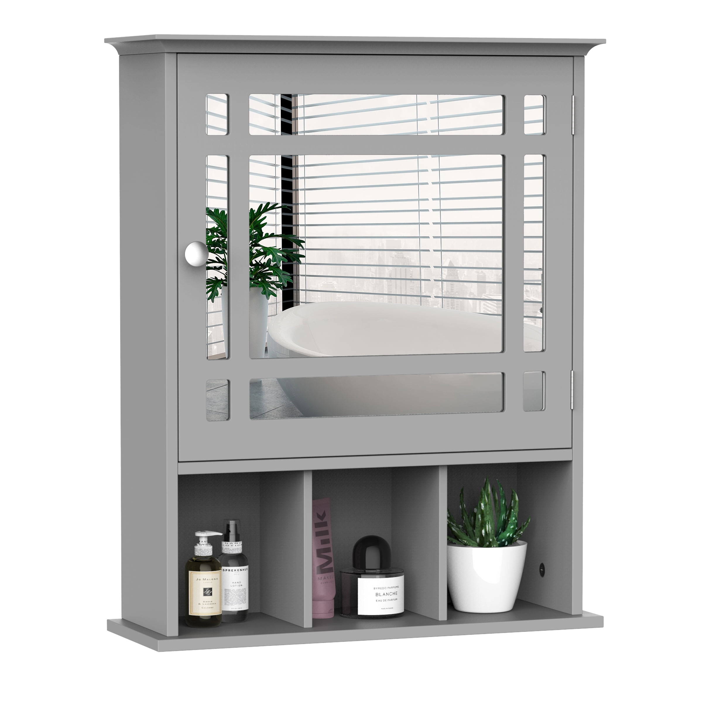 Kleankin Bathroom Cabinet Wall Mount With Mirror Door And Open Shelves