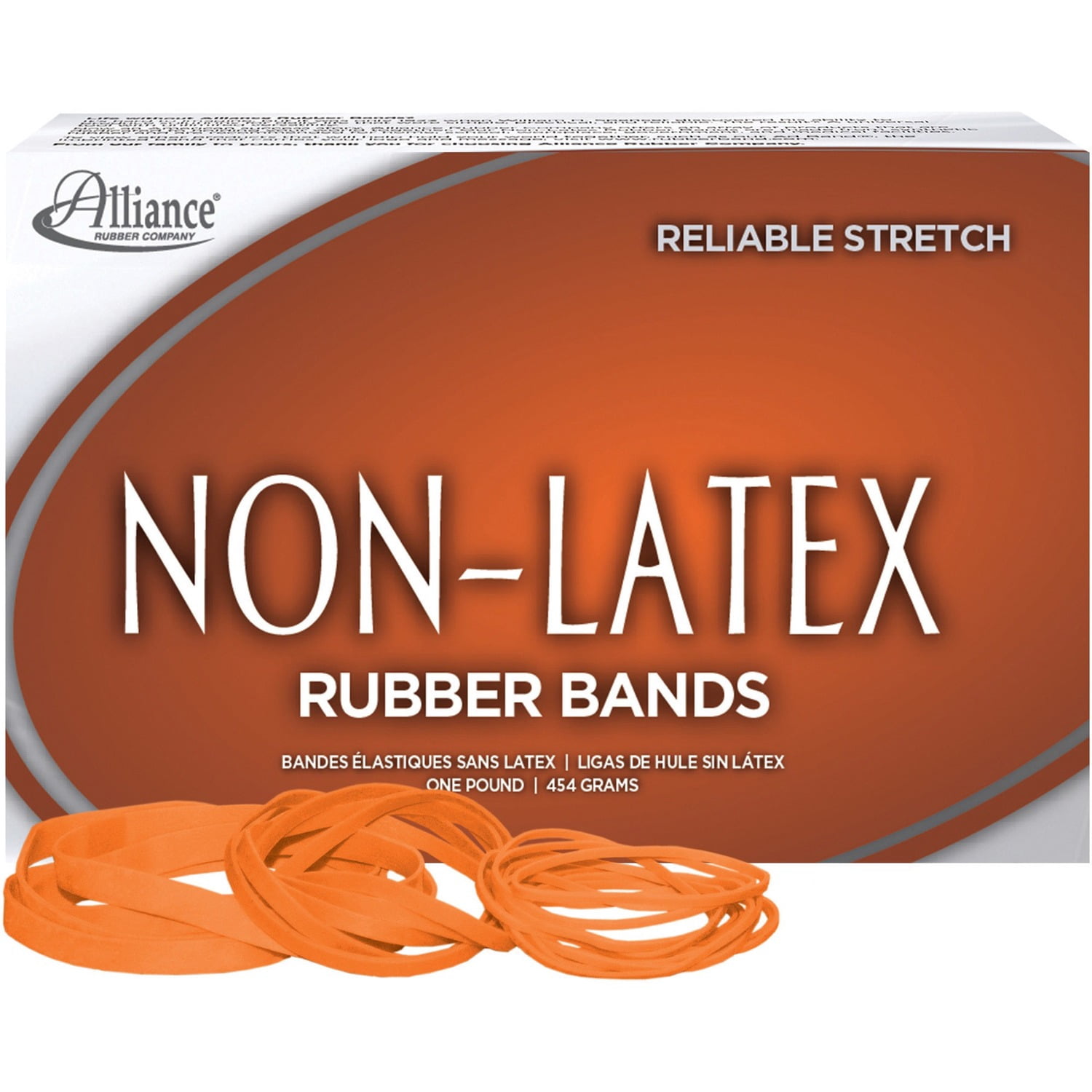 Alliance Rubber Non-Latex Rubber Bands, Size #54 (Assorted Sizes), 1 lb. Box, Orange, 37546