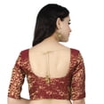 thumbnail image 2 of Chandrakala Women's Non Padded Readymade Chanderi Indian Ethnic Saree Blouse Crop Top Choli-Small, Maroon (B181MAR2), 2 of 3