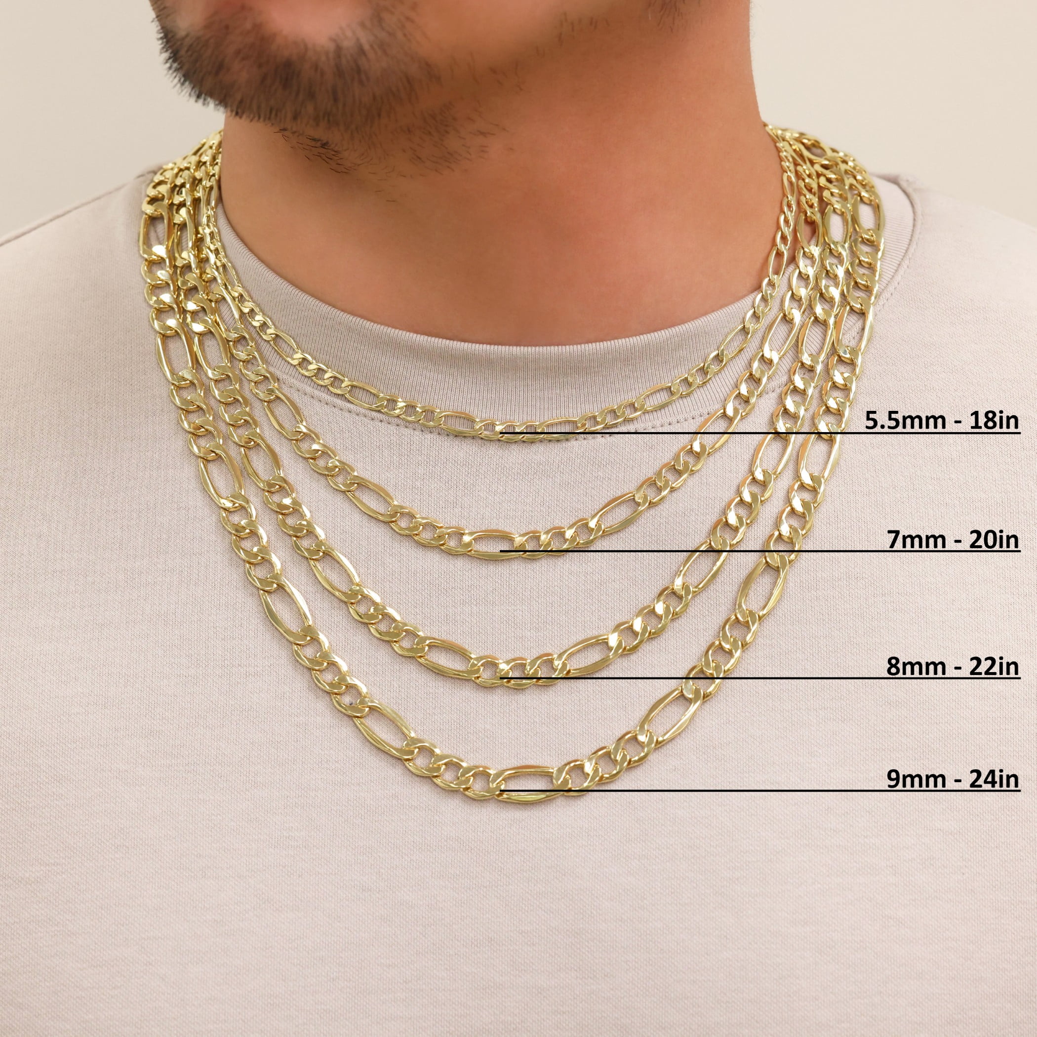 Nuragold 10K Real Yellow Gold Figaro Link Chain Necklace 16"-30" (2mm-9mm) Italian Jewelry for Men & Women