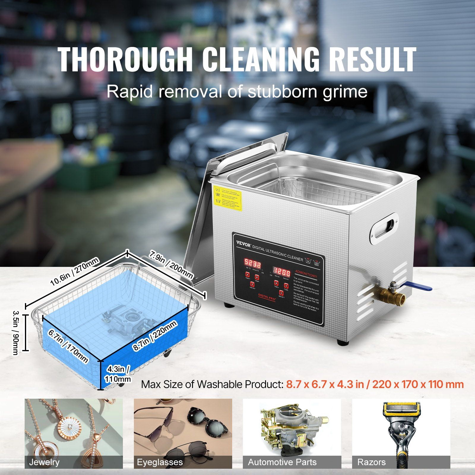 Ultrasonic Cleaner 10L Digital Timer Heater Professional Stainless Steel Jewelry Glasses Watch Rings Small Parts Circuit Board Cleaning Machine