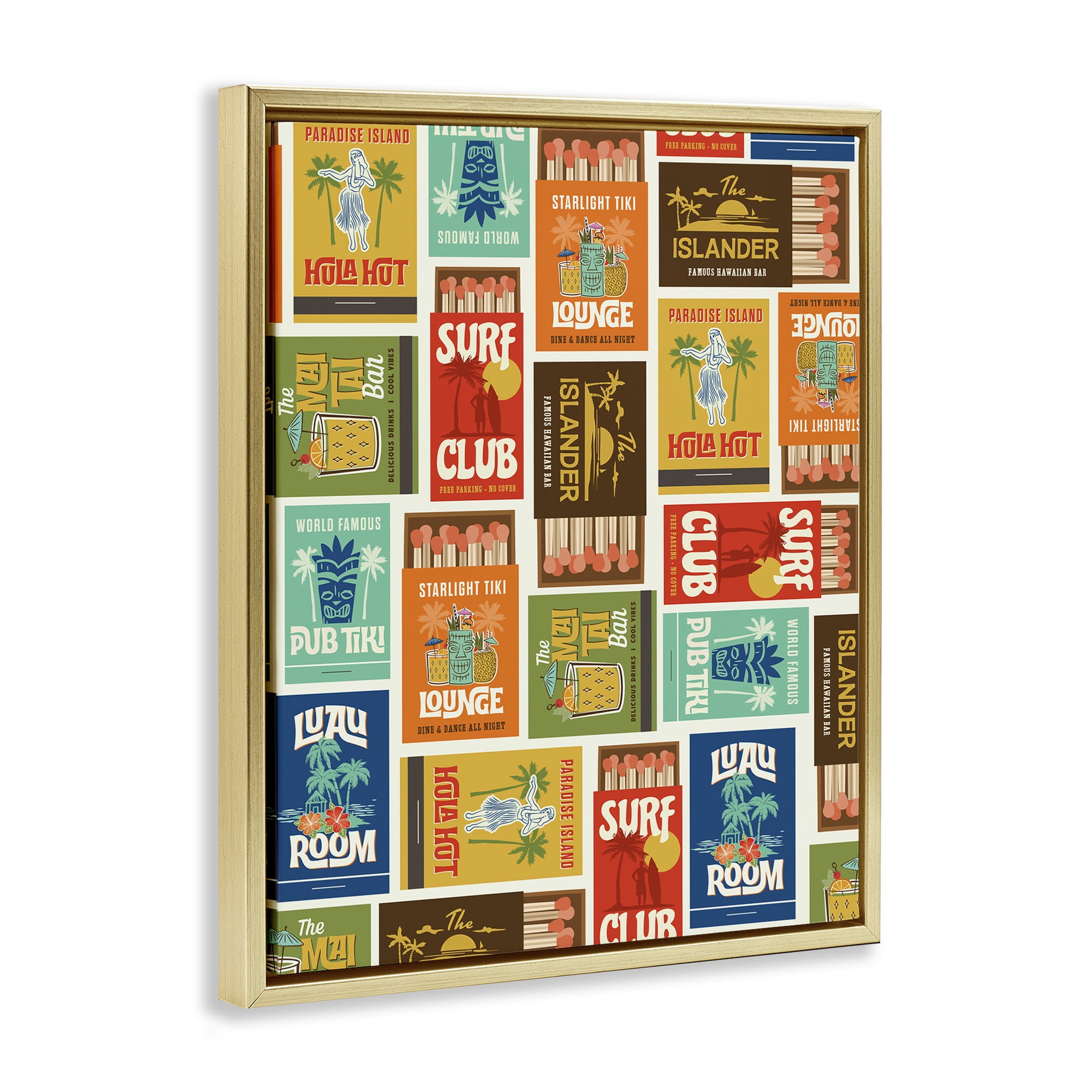 Stupell Industries Vintage Tropical Match Boxes Gold Framed Floater Canvas Wall Art, design by Emily Dumas