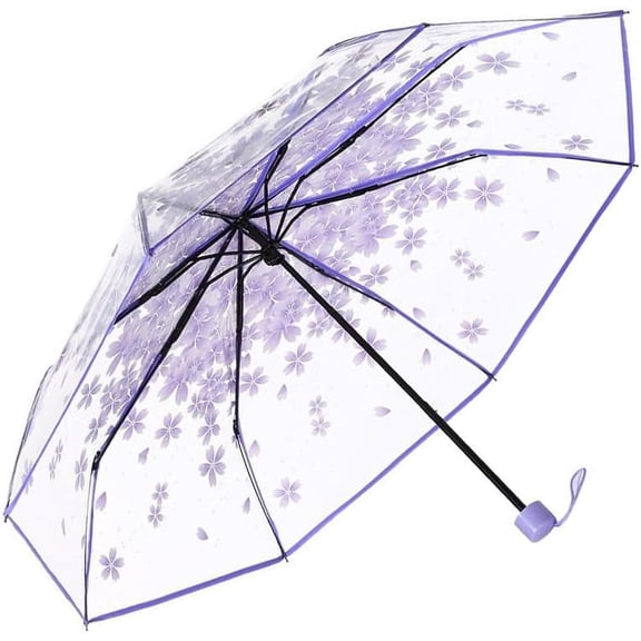Cherry Blossom Transparent Umbrella Cute Korean Folding Clear Flower Compact Sunny Rain Girl Gift