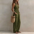 thumbnail image 6 of Tqcoqu Women's Halter Deep V Neck Rompers,Elastic Waist Wide Leg Linen Blend Jumpsuit with Pockets,Army Green Women's S-XXXL, 6 of 8