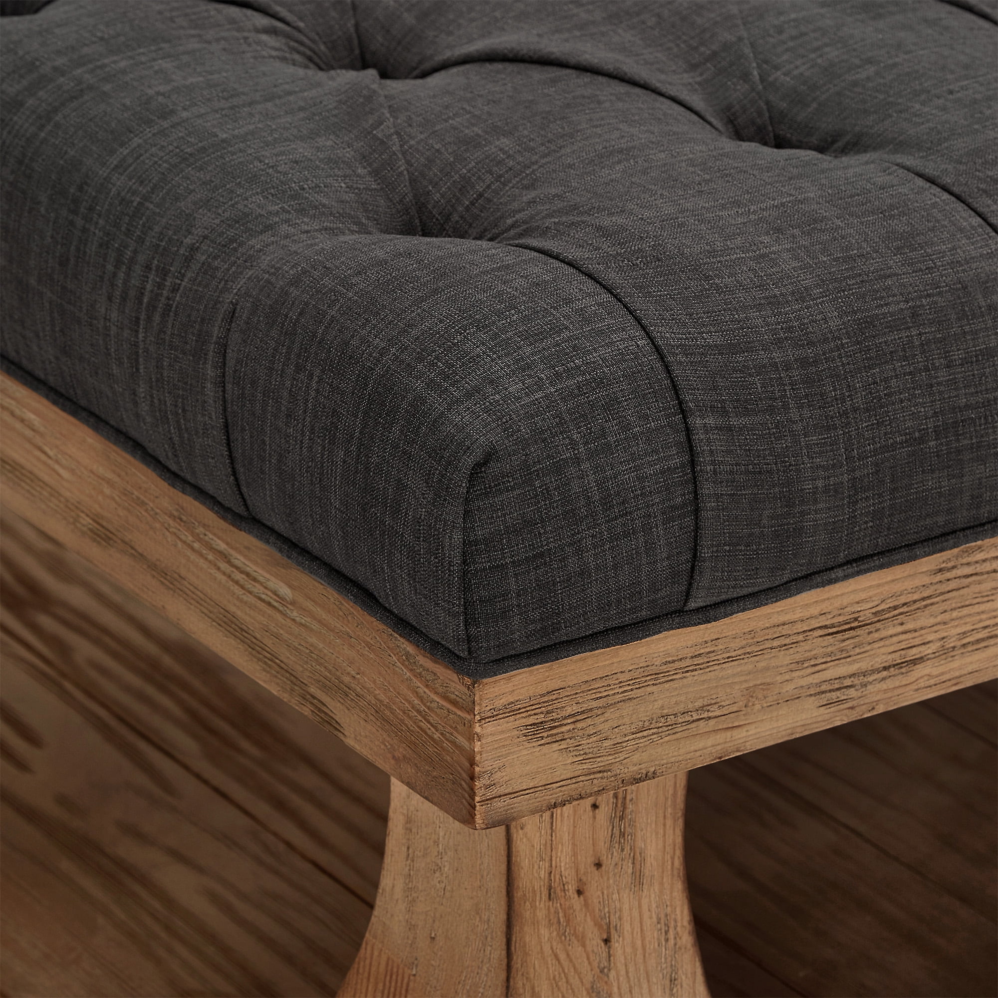 Weston Home Galvin Transitional Wood and Tufted Linen Coffee Table, Dark Grey