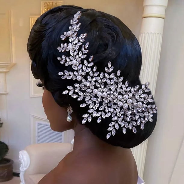 Peineta para el pelo de boda, pinzas para el pelo con diamantes de imitación y perlas, accesorios para el cabello de novia y damas de honor (plata)