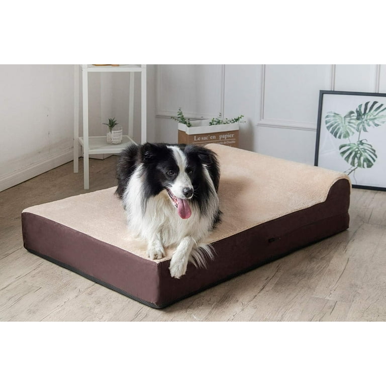 cenadinz L 31 in. x 28 in. x 7 in. Large Dog Cat Champagne Soft Plush Orthopedic Pet Bed Slepping Mat Cushion, Beige