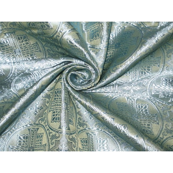 SILK BROCADE jacquard vestment FABRIC Butter Gold amp; Blue 44" wide BRO81[1]