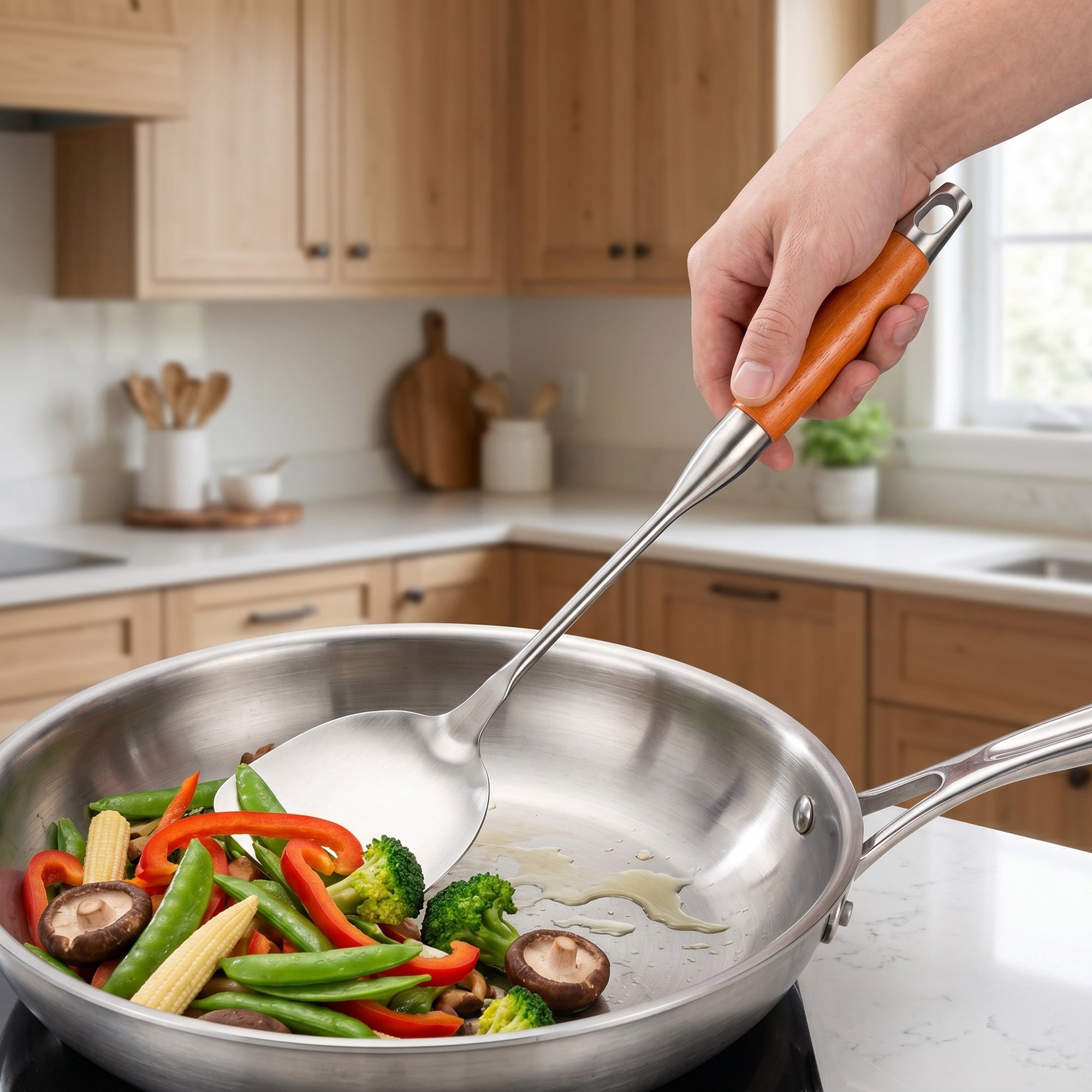 Unique Bargains Essential Stainless Steel Cooking Utensil Set for Cooking Brown C 3pcs