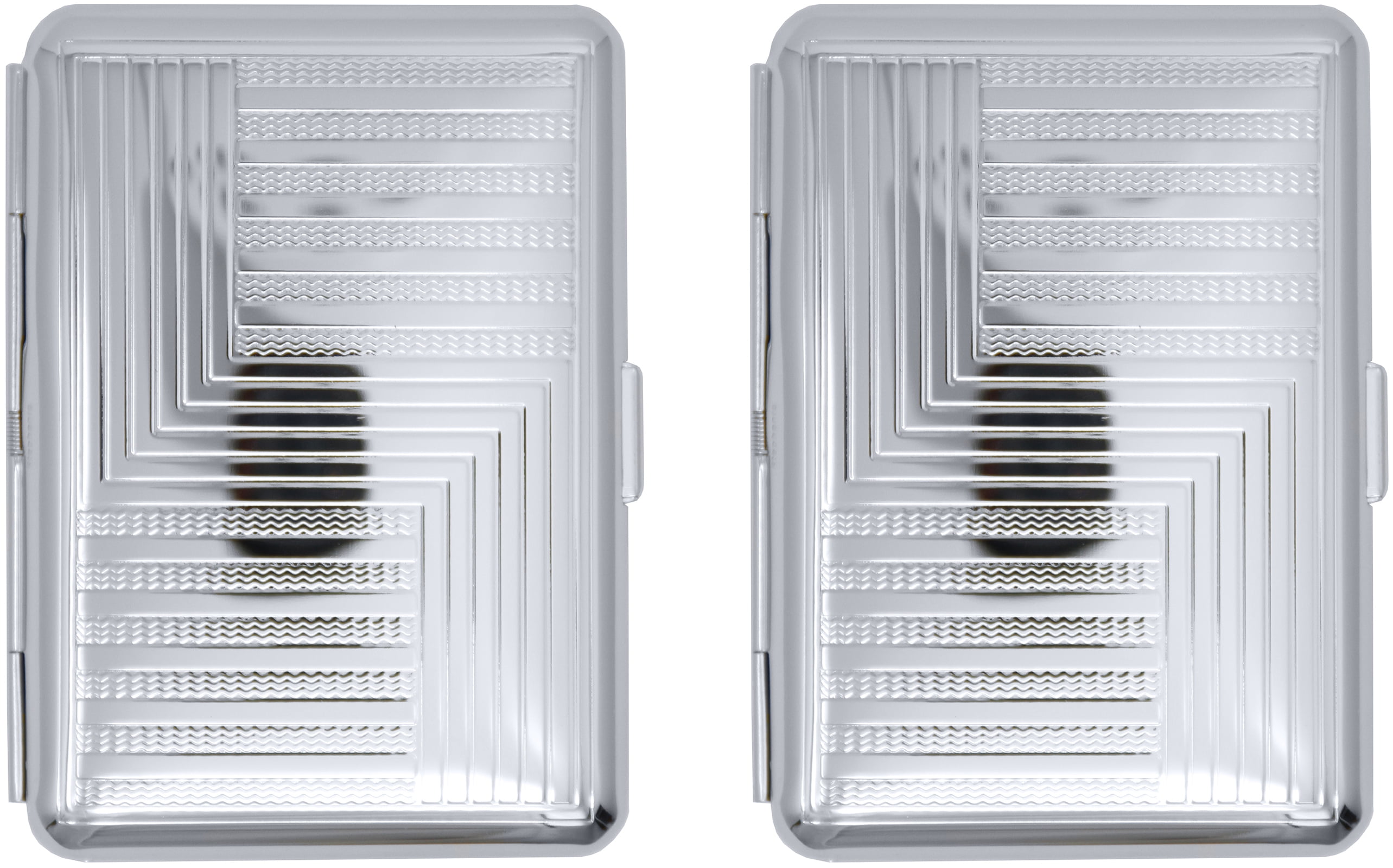 Set of 2 Compact Metal-Plated King Size Cigarette Case With Elastic Bands (Silver Waves)