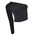 thumbnail image 4 of EeaseMX Camiseta negra de manga larga para mujer, top sexy con escote pronunciado y un hombro descubierto, talla M, 4 of 7