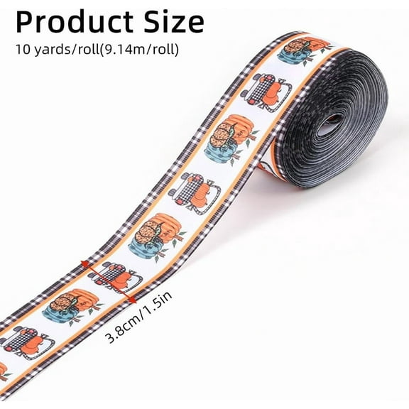 2 Rolls 20 Yards Ribbon Printed Grosgrain Ribbons Fall Autumn Pumpkin Single Face Width Satin Wrap Ribbon Bulk for Wrapping Gift DIY Craft Christmas Party Bow Decor