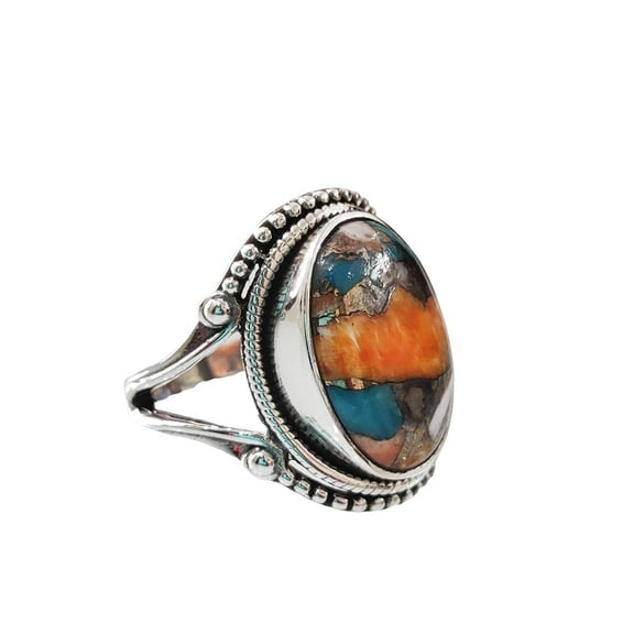 Natural Oyster Copper Turquoise Ring, Turquoise Ring, December Birthstone, Bohemian Band, 925 Sterling Silver, Womens Ring, Christmas, Thanksgiven, Handmade, Statement Jewelry, Natural Turquoise Ring