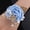 Light blue, variant on Elegant Satin Simulated Rose Wrist Flower for Weddings | Gold Leaf Rhinestone & Pearl Hand Flower | Multicolor Bridal Accessories