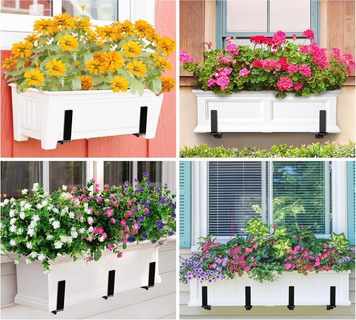 Adjustable Planter Box Brackets (6 to 12.5 in), Universal Window Box Brackets, Heavy Duty Iron Flower Box Wall Mounting Hooks for Balcony, Fences, Patio, and Garden
