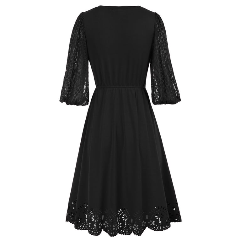lace cap sleeve black dress Long Lace Formal Black Evening Dress - 4XL - Elegant Lace Detailing - Short Sleeves main image 0