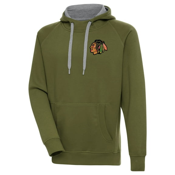 Men's Antigua Olive Chicago Blackhawks Victory Pullover Hoodie