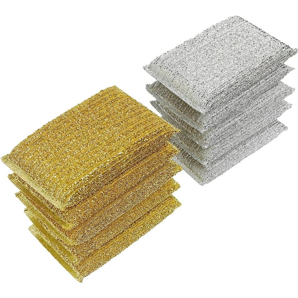 10 piezas (dorado+plateado) estropajos esponjas estropajos que no rayan, esponja para lavar alambre plateado, esponja para limpiar, paño de doble cara para cepillar ollas, estropajo Sincero Electrónica