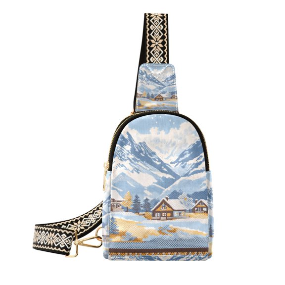 FORMRS Womens Crossbody Sling Bag Travel Daypack Shoulder Chest Backpack, Winter Mountain