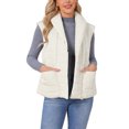 thumbnail image 4 of INSPIRE CHIC Women's Puffer Vest Zip Up Puffy Jackets Lapel Cap Sleeve Lightweight Gilet Quilted Vests Warm Coat S Beige, 4 of 6