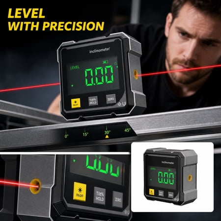 Multi-Function Leveling Device Digital Angle Finder with Laser Protractor Angle Finder Small Level Tool 3.5X3.5X1 Inch Portable Unit for Precise Horizontal Slant and Angle